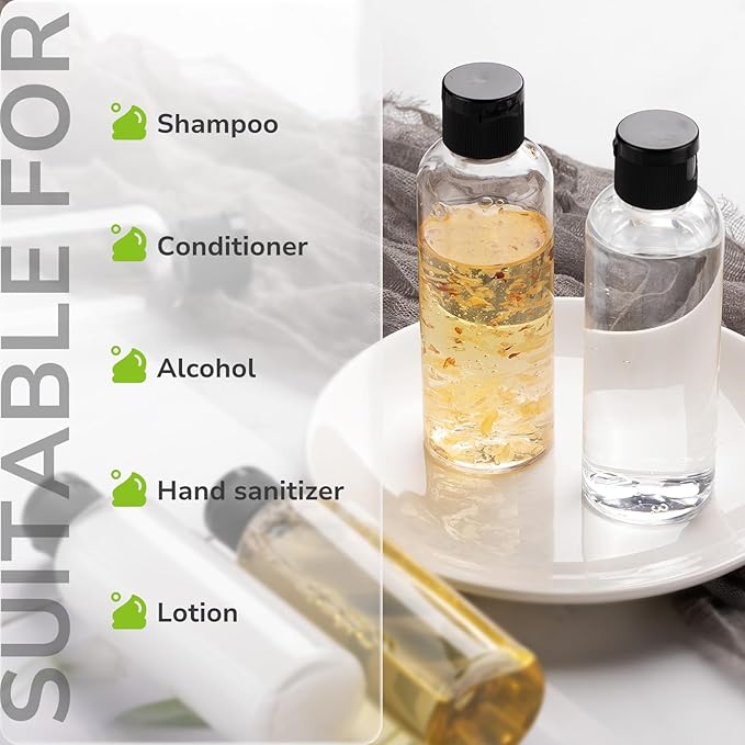 LISAPACK 3.4 oz Travel Bottles for Toiletries, Plastic Travel Size Containers for Shampoo Conditioner TSA Approved, Empty Small Squeeze for Lotion, Leak Proof Mini Liquid Tube for Refillable Clear