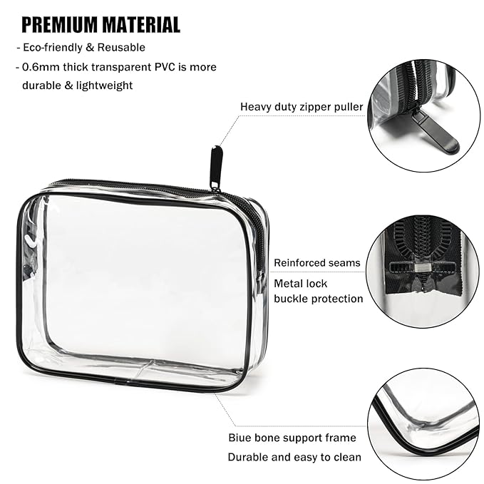 MODENGKONGJIAN TSA Approved Toiletry Bag, 3 Pcs Clear Toiletries Bags Quart Size Travel Makeup Cosmetic Bag for Women Men, Carry on Airport Airline Compliant Bag (Clear Black)