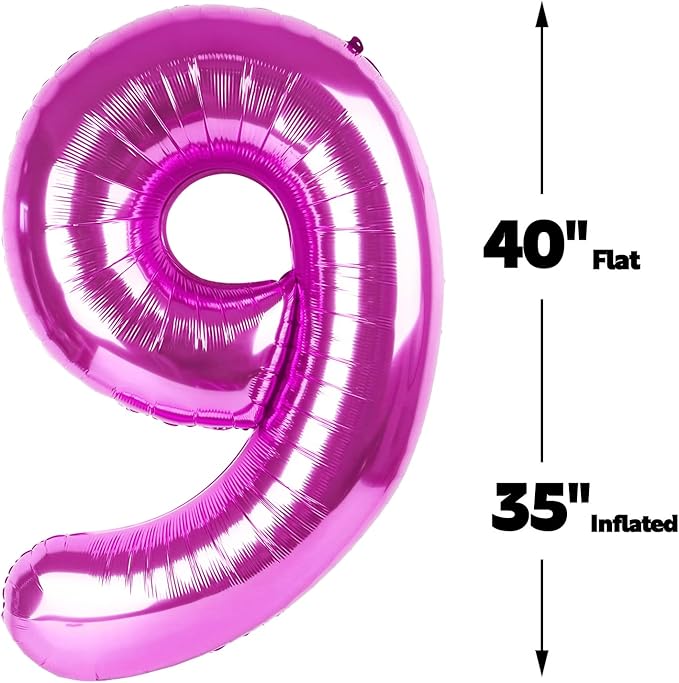 Big Rosy Purple 40 Inch 9 Balloon Number, Jumbo Giant 9th 19 29 39 49 99 Birthday Party Decorations, Large Rosy Purple Foil Balloons Anniversary Birthday Party Engagement Decorations
