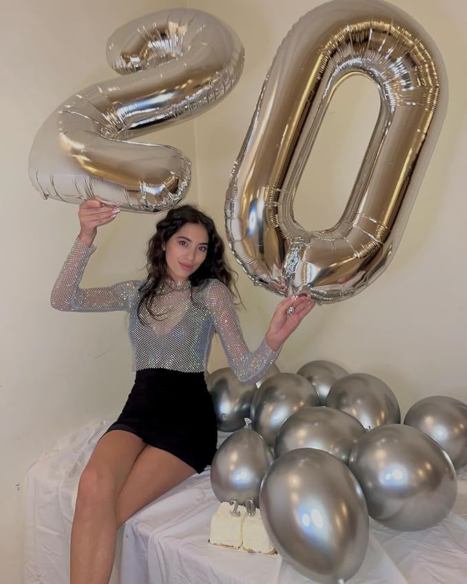 Silver Number 60 Balloon 40 Inch, 60th Birthday Party Decorations for Children, Giant 60 Foil Balloon for Party Supplies