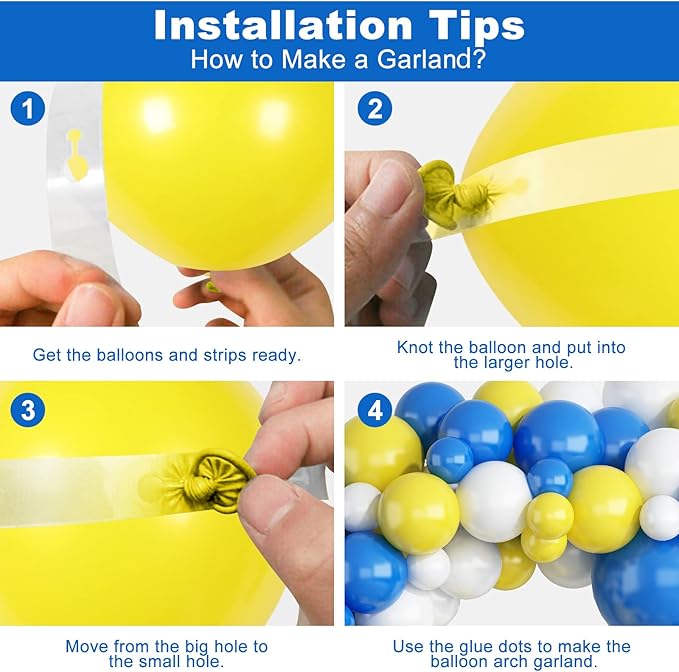 124PCS Blue Yellow White Balloon Garland Arch Kit, 18 12 5 inch Matte Blue White Yellow Balloons Garland Kit, Decoration Balloons for Birthday Baby Shower Wedding Anniversary Picnic Festival Party
