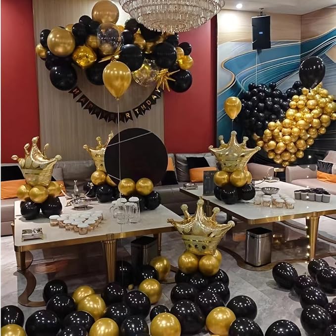 200 Pcs Black and Gold 5 Inch Balloons Metallic Chrome Gold Black Latex Thicken Small Balloon for Wedding Birthday Graduation Baby Shower Christmas Halloween Valentine’s Day Party Decorations