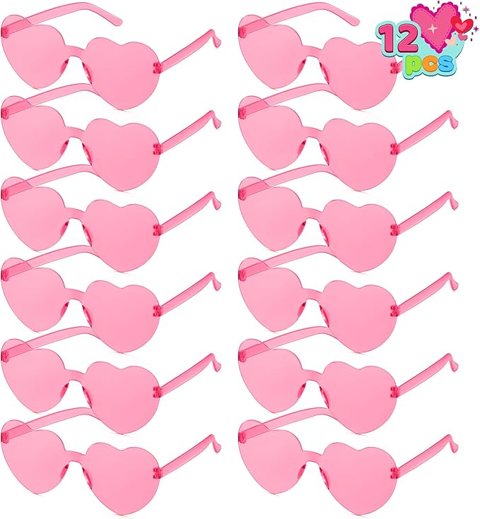 JOYIN 12 PCS Valentine's Day Pink Heart Shaped Sunglasses, Classroom Exchange Gift for Kids, Classroom Holiday Prizes, Sunglasses for Women and Girl