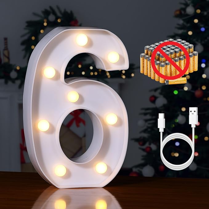 Foaky Rechargeable LED Letter Lights Sign Marquee Light Up Letters Sign for Night Light Wedding/Birthday Party Christmas Lamp Home Bar Decoration (6)