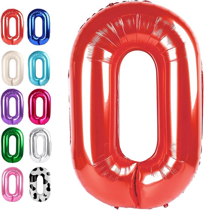 Red 40 Inch 0 Number Balloons, 0 Decorations for 10 20 30 40 50 60 70 80 90 100Birthday, Foil Giant Birthday Graduations Anniversary Party Balloons