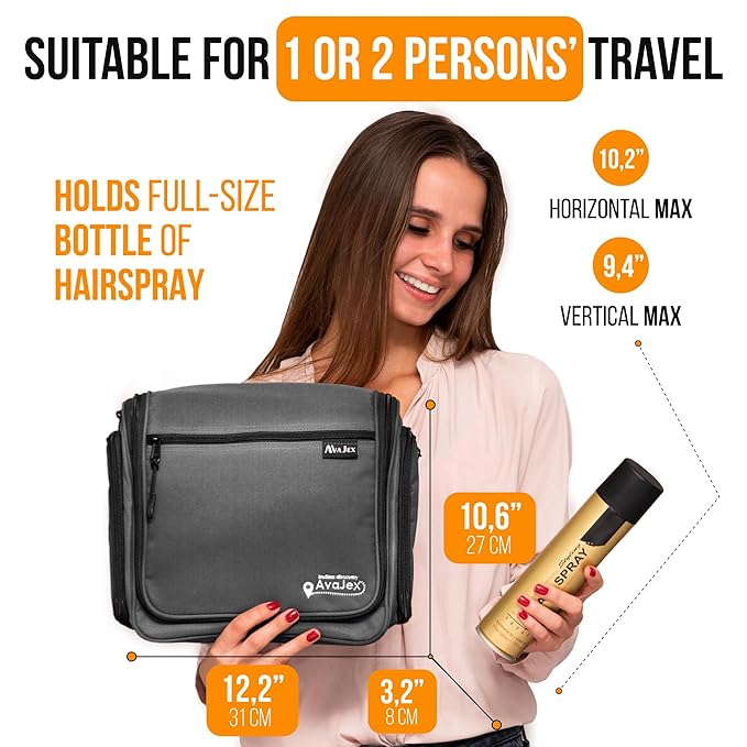Travel Toiletry Bag for Men and Women - (10.6”x10.6”x3.2”) Large Hanging Toiletry Organizer - Waterproof Hygiene Bag with Metal XXL Swivel Hook, with Sturdy Zippers and 19 Compartments for Toiletries