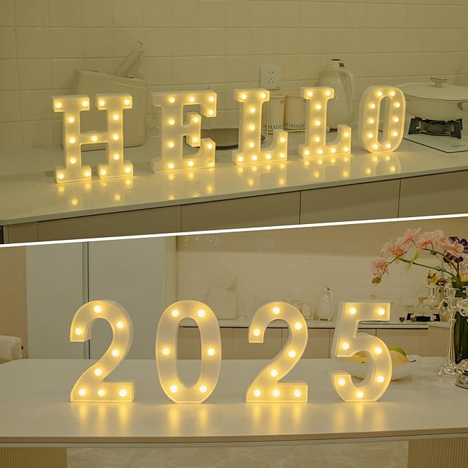 Foaky LED Letter Lights Sign Marquee Light Up Letters Sign for Night Light Wedding/Birthday Party Battery Powered Christmas Lamp Home Bar Decoration(L)