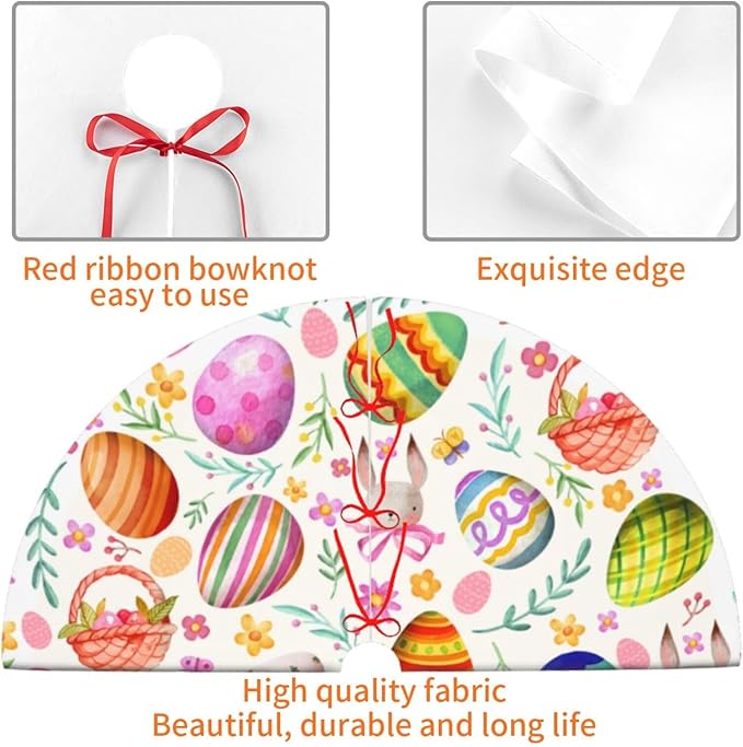 Easter Eggs Bunny Tree Skirt Xmas Tree Mat Christmas Tree Ornaments Decorations Holiday Party Indoor Outdoor 36"