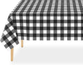 QIKSION Black Gingham Tablecloth Disposable 6 Pack, 54 x 108 Inch Black and White Checkered Table Cloth for Picnic, Outdoor BBQ Decorations, Birthday Party Supplies, Rectangle, Plastic Table Cover