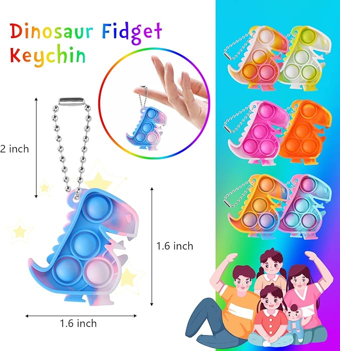 Dinosaur Party Favors Dinosaur Keychains Kids Party Favors Fidget Toys Bulk 30 Pack Mini Pop Fidget Keychain Its, Dino Favors for Kids 4-8 Children Mini Supplies It Small Birthday Decorations Trinkets