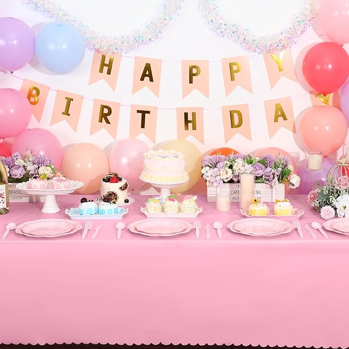6 Pack Plastic Pink Tablecloth, 54 X 108Inch Pink Party Table Covers Scalloped Easter Table Cloths for Rectangle Tables Disposable Tables Cover for Baby Bridal Shower Tea Party Mother's Day Wedding
