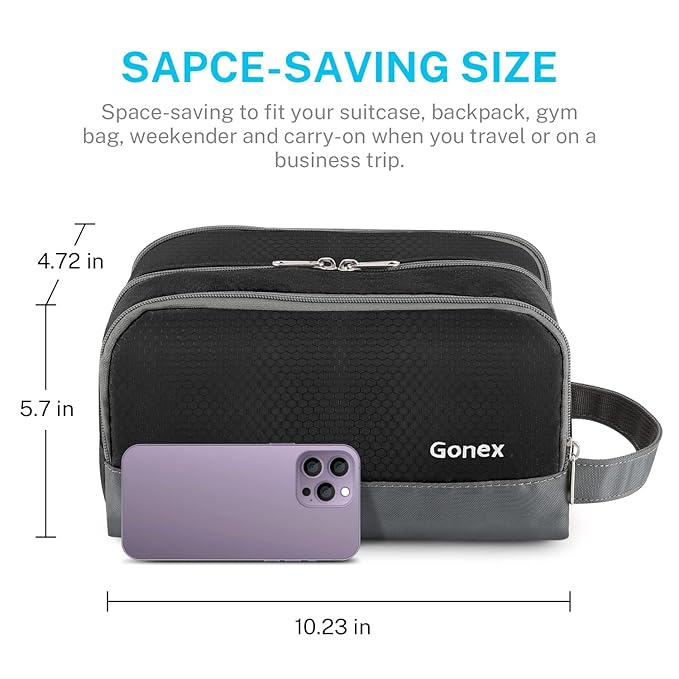 Gonex Travel Toiletry Bag Nylon, Shaving Bag Toiletry Organizer Black