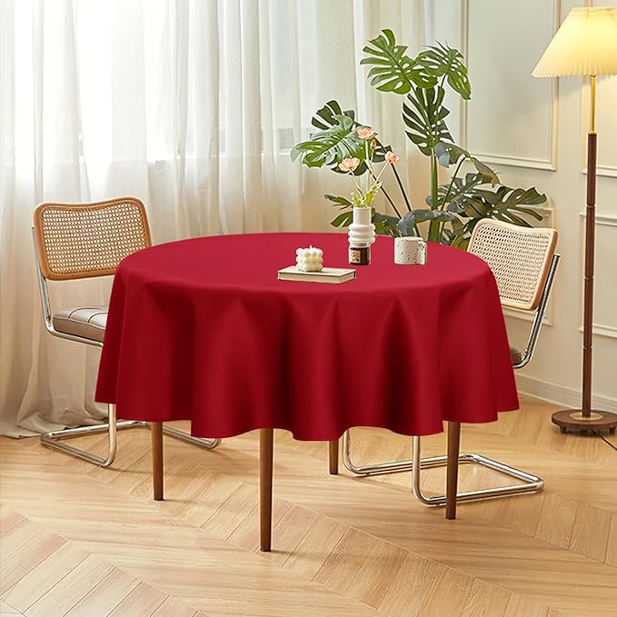 sancua 2 Pack Round Tablecloth 70 Inch Red, Stain and Wrinkle Resistant Table Cloth - Washable Polyester Table Cover for Dining Tables, Buffet Parties and Camping