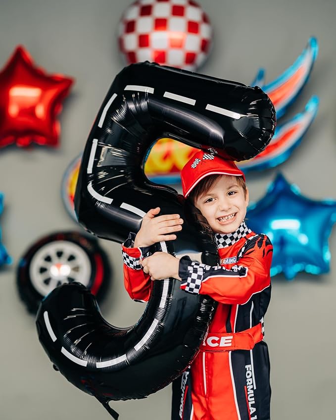 Race Car Number 8 Balloon 40 Inch, 8 Balloon Number, 8th Birthday Decorations, Race Car Party Supplies for Boys Girls