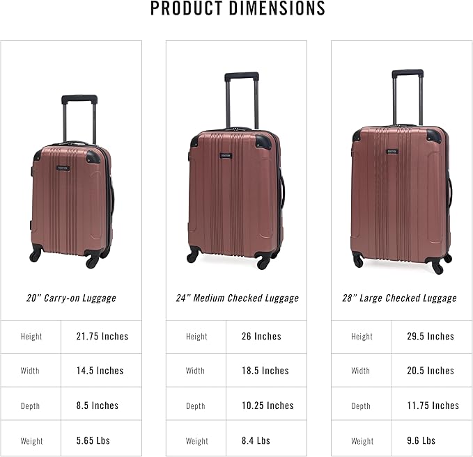 Kenneth Cole REACTION Out of Bounds Lightweight Hardshell 4-Wheel Spinner Luggage, Rose Gold, 3-Piece Set (20", 24", & 28")