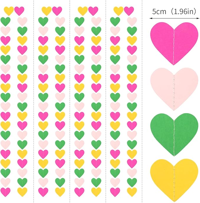 Hawaii Pool Party-Decorations Love-Heart Garland - 52Ft Tropical Jungle Birthday Bachelorette Hanging Decoration Streamers Banner, Summer Beach Baby Shower Supplies Backdrop Decor Panduola