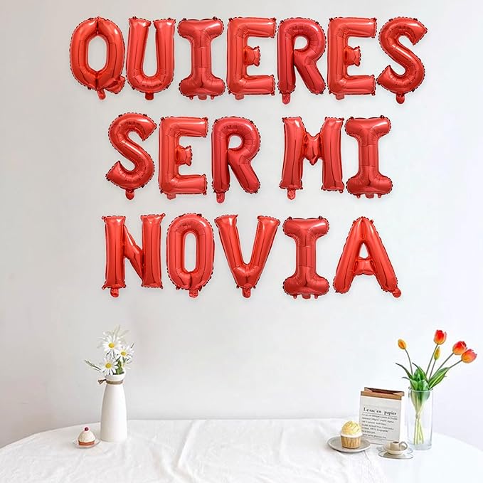2 Set 34Pcs Red QUIERES SER MI NOVIA Letter Balloons 16in Balloon Foil Letter Decorations Party Decor Red Letter Balloons QUIERES SER MI NOVIA Party Supplies