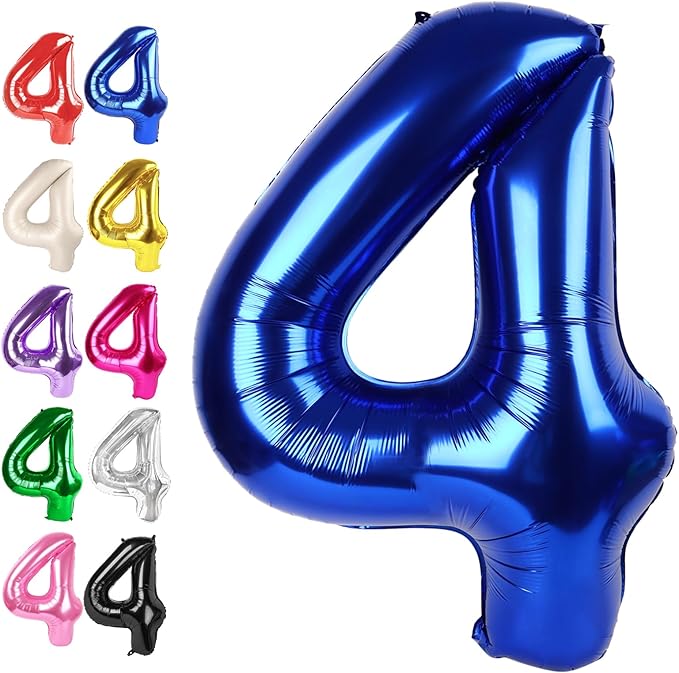 40 Inch Night Blue Large Number 4 Balloons, Giant Foil Number Four 14 24 34 40 44 Balloons, Night Blue Mylar Big Balloon for Anniversary Graduation Decorations