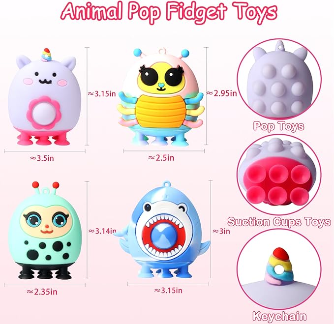 12 PCS Animal Suction Pop Fidget Toys, 3D Silicone Suction Toys for Kids, Fidgets Party Favors, Goodie Bags Stuffers, Pinata Stuffers, Carnival Prizes, Bulk Kids Prizes