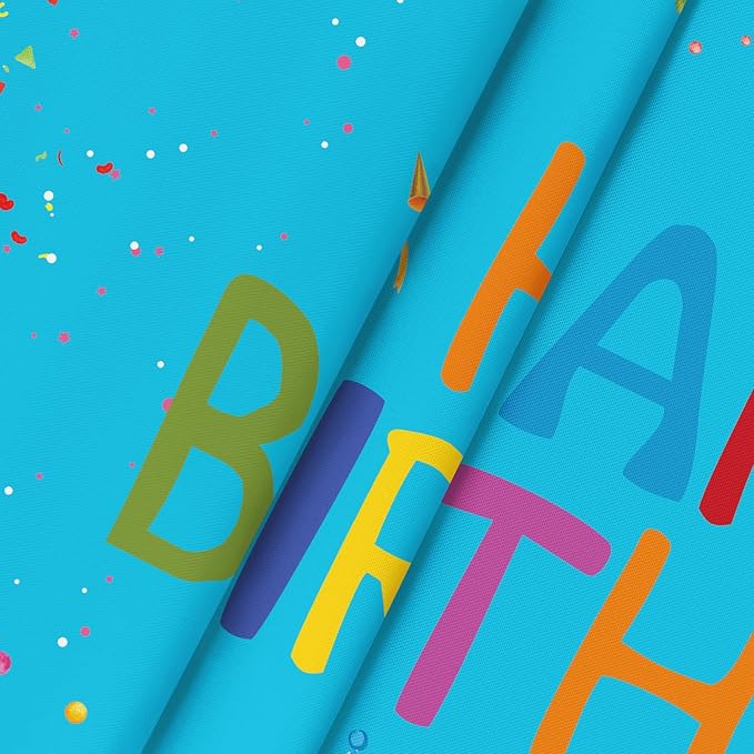 Horaldaily Birthday Tablecloth 60x60 Inch Round, Happy Birthday Ballon Blue Washable Seasonal Table Cover for Party Picnic Dinner Decor