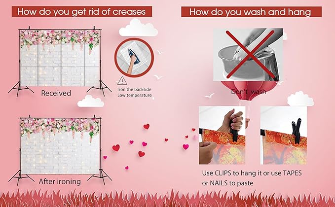 Flower Wall Backdrop Glitter White Brick Wall Mother's Day Flowers Photography Background Mother's Day Wedding Bridal Baby Shower Birthday Party Spring Theme Decor Photo Booth Props (7x5FT)