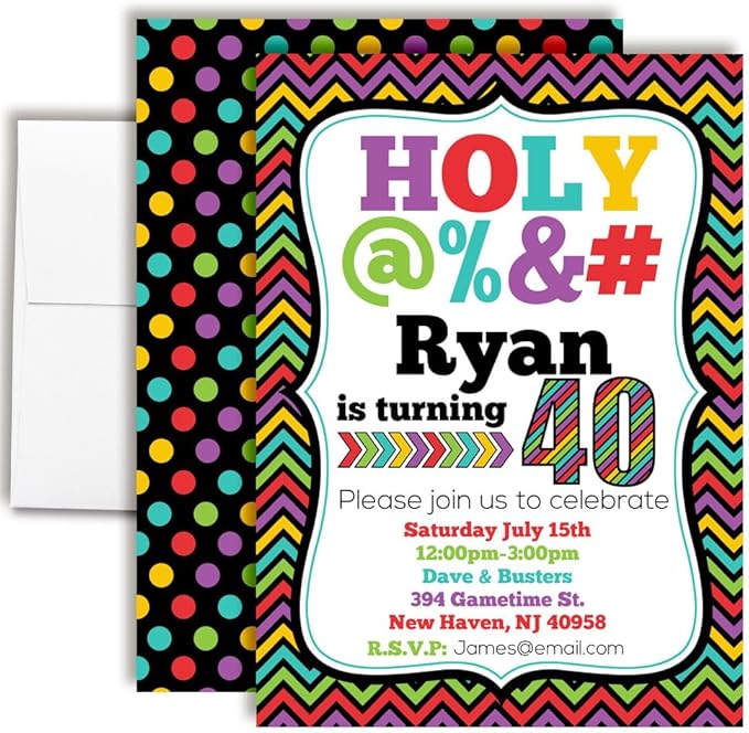 Custom Birthday Invitations 40th Birthday Invitation 20 5x7 Custom 40 Party Invitation Cards With Envelopes - Unique 40th Party Invitations Hilarious Holy &*$% Theme