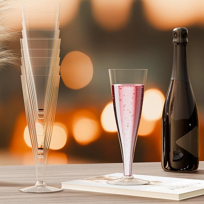 Plastic Champagne Flutes Disposable Wine Glasses - 40 Pack 4.5Oz Clear Mimosa Cocktail Cups Bulk for Wedding Women's Day Party Supplies Engagement Decor, Copas De Plastico Para Brindis