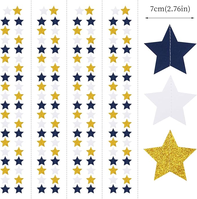 Navy-Blue White-Gold Party-Decorations Birthday Garland - 62ft Twinkle Little Star Hanging Streamers Banner,Wedding Bachelorette Bridal Baby Shower Graduation Decor Hugtmr