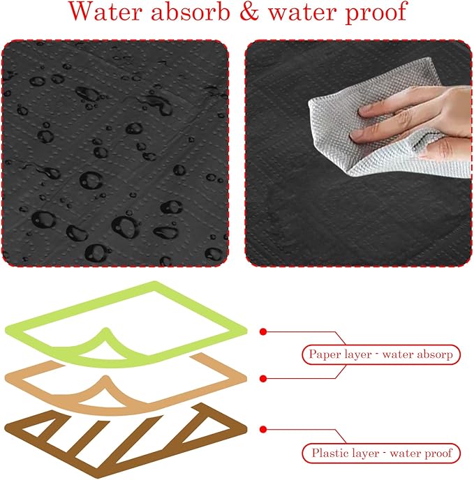 Black Paper Tablecloths Disposable for Rectangle Tables 12 Pack,3 Ply Paper & Plastic Quality Table Cloth for Parties,54 x 108 Inch Birthday Table Cover Outdoor Wedding Banquet Tablecover