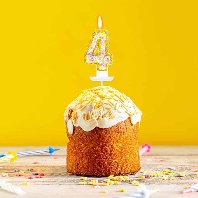 4th Birthday Candle for Cake, Colorful Macaron Numeral Candles for Boys/Girls, Birthday Party Cake Decorations, Golden Cake Topper for Birthday Party Supplies (Number 4)