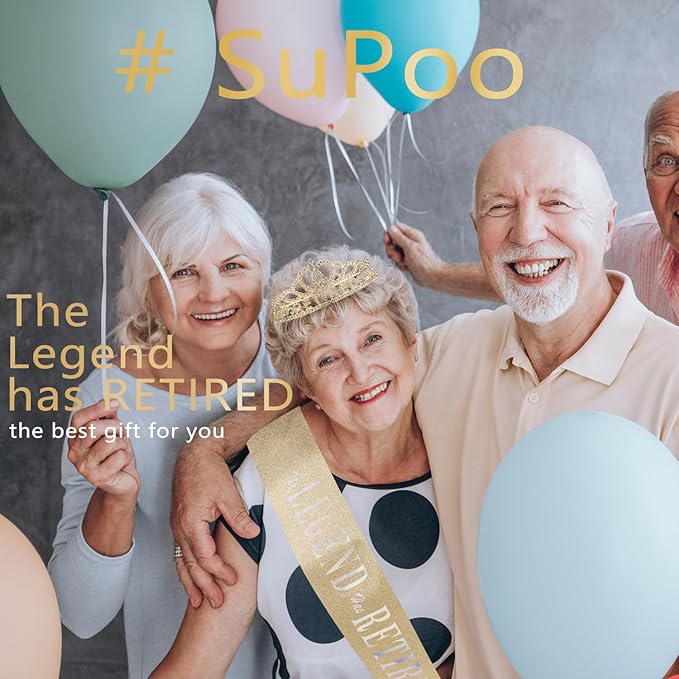 SuPoo Retirement Party Decorations Retired Sash for Women Gold Retired Tiara Crown Rhinestone Headband Retirement Gifts The Legend Has Retired Sash for Both Women and Men Party Supplies Favors