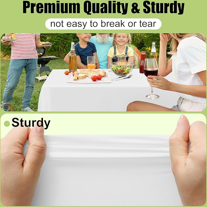 Smiry Disposable Table Cloth - 12 Pack, 54 x 108 Inch Waterproof Rectangle Tablecloths for Parties, Decorative Plastic Table Cover, Leakproof & Sturdy, White