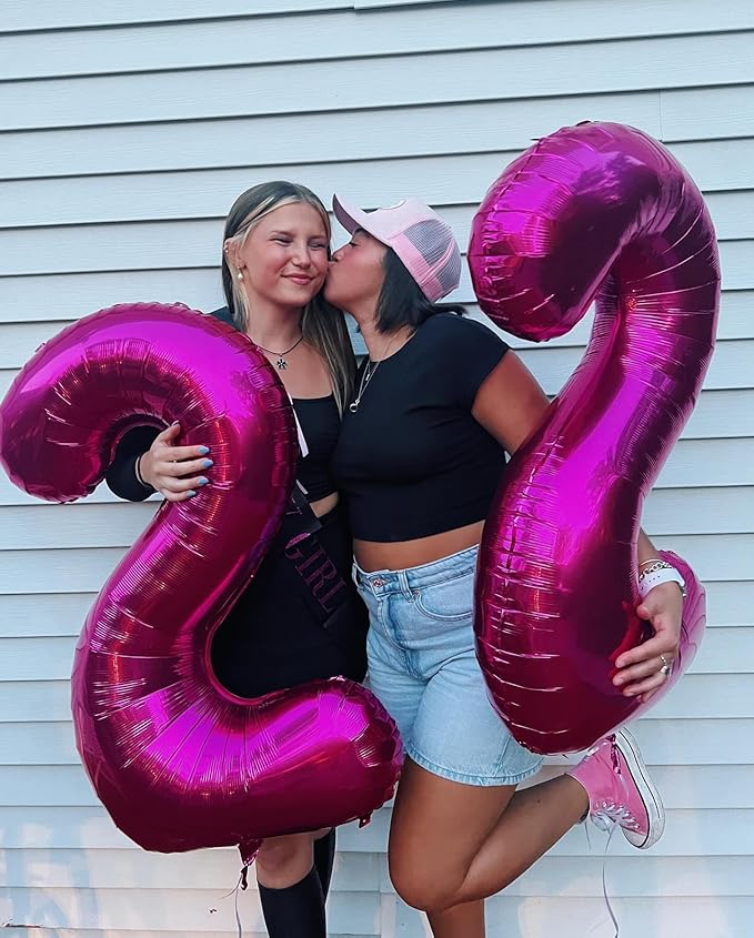 Hot Pink Number 10 Balloons 40 inch, 10 Number Balloons, 10th Birthday Decorations for Girls 10 Year Old Hot Pink Party Supplies