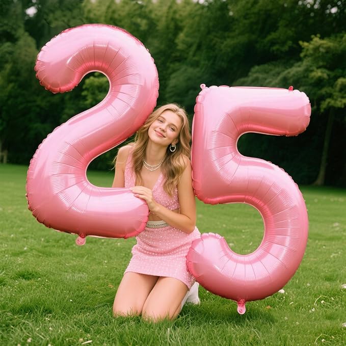 40 Inch Pearlescent Pink Number 25 Balloon Number 25 Balloon 40 Inch, 25th Birthday Party Decorations for Boy or Girl Huge Mylar Anniversary Party Supplies