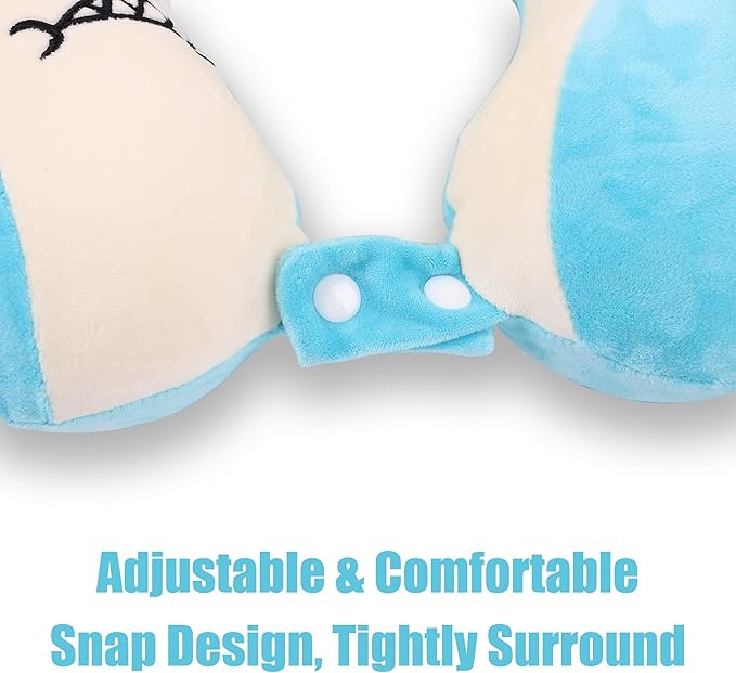 Sexysamba Cartoon Headrest & Neck Pillow for Kids Boys & Girls, Teens, Travel Accessories for Airplane, Car, Recline, Memory Foam Cute Travel Pillow with Sleep Eye Mask - Shark
