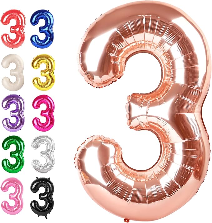 Large 40 Inch Rose Gold 3 Number Balloon, 3 13 23 30 33 36 38 Rose Gold Birthday Party Decorations, Numbers Three Foil Balloons for Anniversary Party Graduations Celebration Supplies