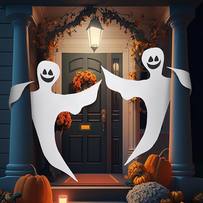JOYIN 2 Pcs 53” Halloween Decoration Outdoor, Halloween Tree Wrap Ghost Decoration Outdoor, Smiling Hanging Ghost Design for Lawn, Tree, Party Supplies, Haunted House Wrap Decor