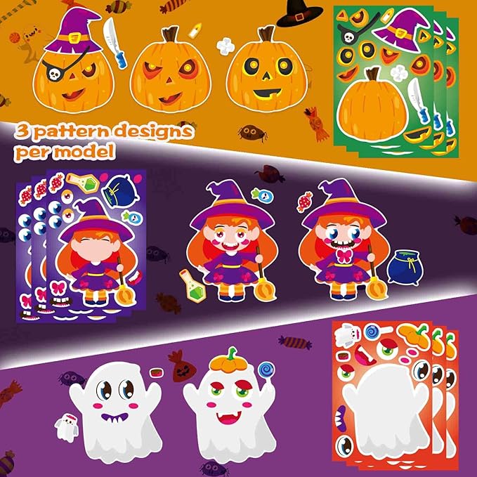 24 PCS Halloween Make-a-face Stickers for Kids Make Your Own Stickers Halloween Party Favors Trick or Treat Party Game Crafts Activities