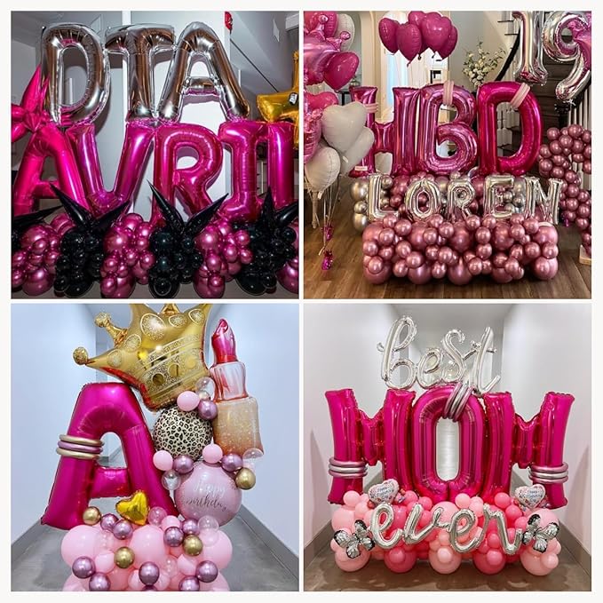 40 Inch Large Hot Pink Letter S Balloons Alphabet S Letter Balloons Foil Mylar Letter A Balloons for Birthday Party Anniversary New Year Graduation Wedding