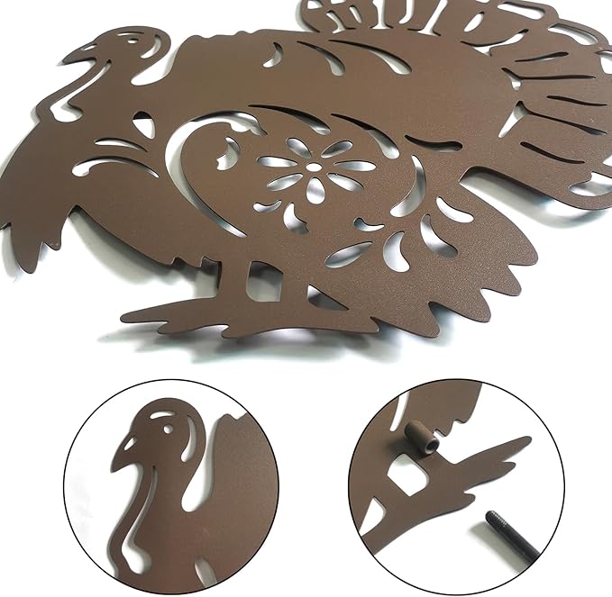Metal Turkey Garden Stakes Set of 2 Outdoor Thanksgiving Yard Decor Rusty Turkey Garden Statues Waterproof Steady (Turkey Rusty)