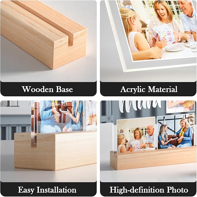 Personalized Gifts for Dad from Daughter Son, Custom Picture Frames with Photo, Customized Photo Frame with Night Light, Personalized Birthday Gifts for Dad Baby Kid Family