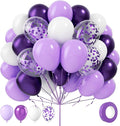 Purple and White Balloons, 70Pcs 12inch Lavender Lilac Confetti Metallic Balloons for Birthday Girls Baby Shower Bridal Wedding Princess Party Decorations