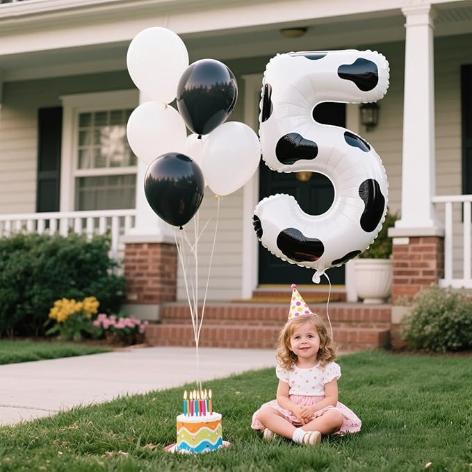 40 Inch Cow Print Balloon Number 5 Balloon Jumbo Mylar Foil Helium Balloon for 15 25 35 50 Big Giant Jumbo Huge Foil Mylar Balloons 55th 65th Birthday Balloons Men Women Party Decorations