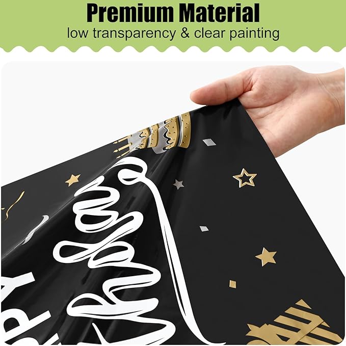 Smiry Disposable Table Cloth - 15 Pack, 54 x 108 Inch Waterproof Rectangle Tablecloths for Parties, Decorative Plastic Table Cover, Leakproof & Sturdy, Black & White