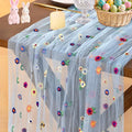 Socomi Blue Embroidery Daisy Spring Easter Floral Wildflower Tulle Gauze CheeseclothTable Runners for Wedding Party Baby Shower Birthday Holiday Picnic Home Decor 1pc