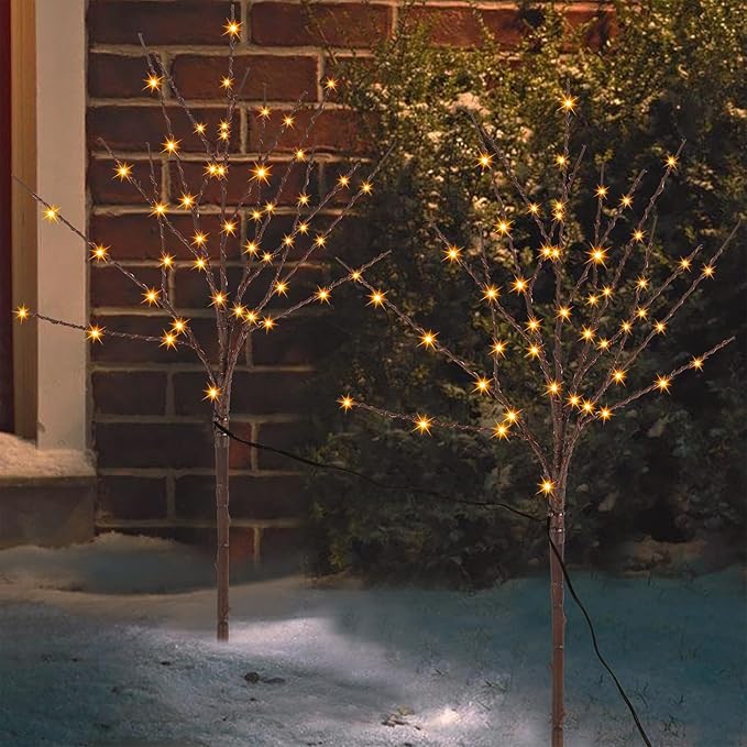 Lighted Christmas Tree Branches, 30IN 100LED Artificial Brown Twig Branch with Warm White Lights, Timer & Battery Operated, Waterproof for Indoor Outdoor Holiday Xmas Office Bedroom Party Decorations