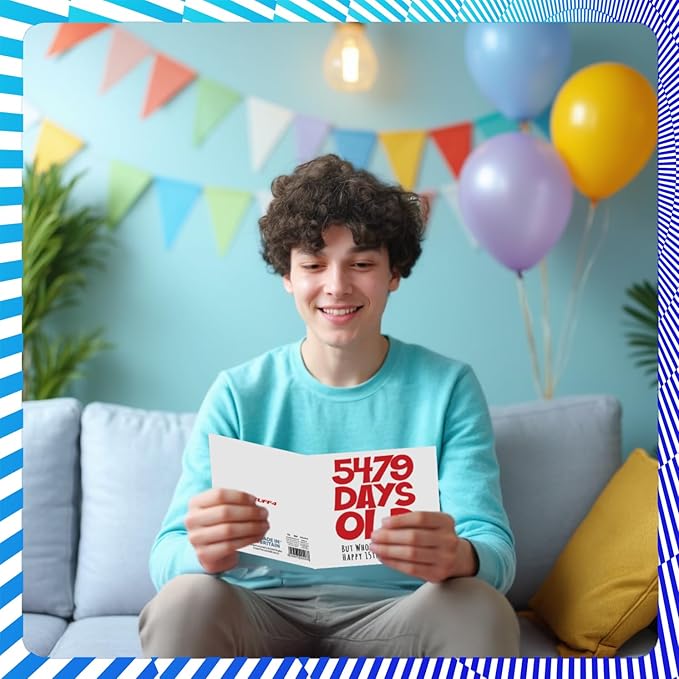 Stuff4 Funny 15th Birthday Card - 5479 Days Old - Hilarious 5.7 x 5.7 Inch Greeting Card for Men, Women, Grandma, Grandpa, Mom, Dad - No Ink Smudge for Messages - Birthday Card Humor for Adults