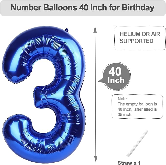 13 Number Balloons, Dark Blue Balloons for Man Woman 13th Birthday Decoration, Foil Number Ballon for 13, 31 Anniversary, Bridal Shower, Graduation, Halloween, Christmas, New Year
