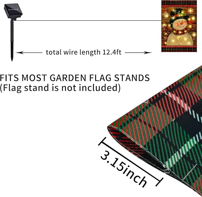 Lighted Christmas Garden Flag for Outside, Led Snowman Garden Flag, Winter Yard Flag 28x40 Double Sided for Outdoor Yard Porch Lawn Decoration