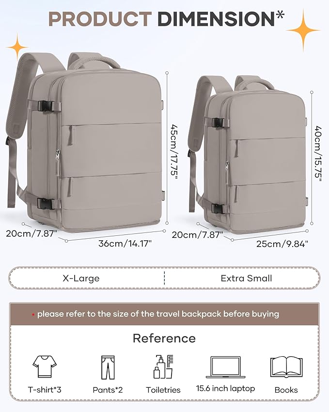 Large Travel Backpack - Carry On Flight Approved Mochila De Viaje - 18x14x8 Inches - Personal Item Travel Bag for Men & Women